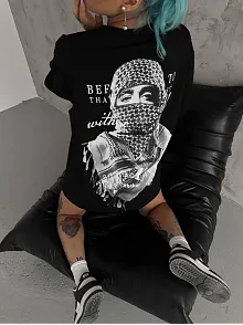 Unisex Baskılı Oversize T-shirt - Siyah