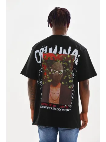 Unisex Baskılı Oversize T-Shirt - Siyah