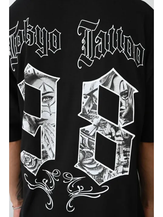 Unisex Baskılı Oversize T-Shirt - Siyah