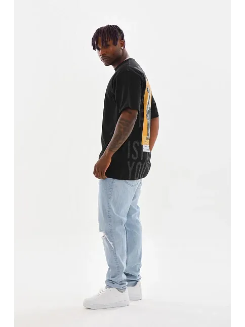 Unisex Baskılı Oversize T-shirt - Siyah
