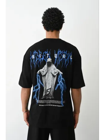 Unisex Baskılı Oversize T-Shirt - Siyah Unisex Baskılı Oversize T-Shirt - Siyah