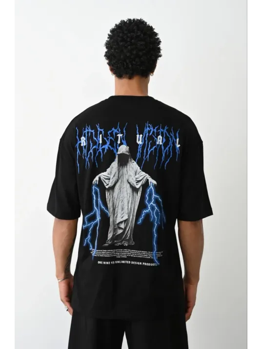 Unisex Baskılı Oversize T-Shirt - Siyah Unisex Baskılı Oversize T-Shirt - Siyah
