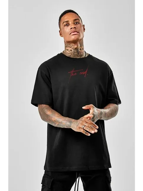 Unisex Baskılı Oversize T-shirt - Siyah