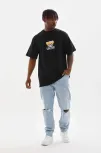 Unisex Baskılı Oversize T-shirt - Siyah
