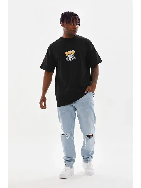 Unisex Baskılı Oversize T-shirt - Siyah