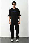 Unisex Baskılı Oversize T-shirt - Siyah
