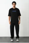 Unisex Baskılı Oversize T-shirt - Siyah