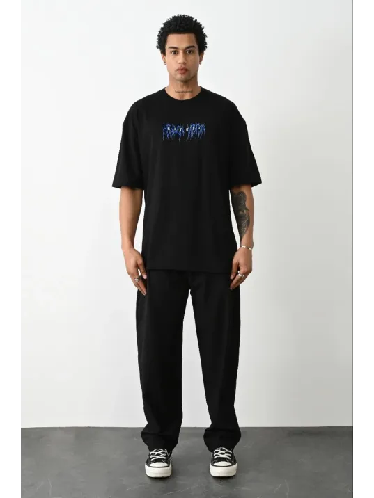 Unisex Baskılı Oversize T-Shirt - Siyah Unisex Baskılı Oversize T-Shirt - Siyah