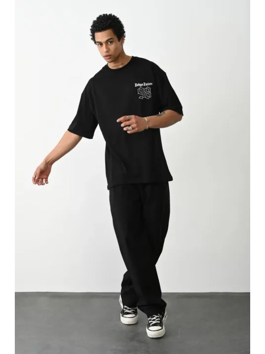 Unisex Baskılı Oversize T-Shirt - Siyah