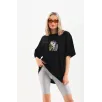 Unisex Baskılı Oversize T-Shirt - Siyah