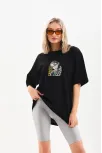 Unisex Baskılı Oversize T-shirt - Siyah