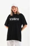 Unisex Baskılı Oversize T-shirt - Siyah