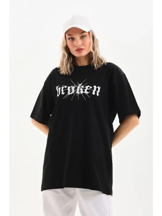 Unisex Baskılı Oversize T-Shirt - Siyah Unisex Baskılı Oversize T-Shirt - Siyah