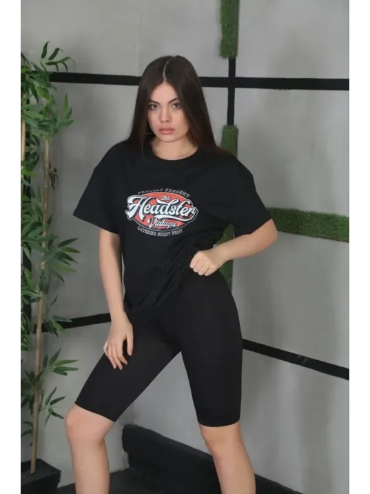 Unisex Baskılı Oversize T-Shirt - Siyah Unisex Baskılı Oversize T-Shirt - Siyah