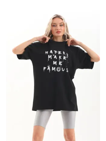 Unisex Baskılı Oversize T-Shirt - Siyah Unisex Baskılı Oversize T-Shirt - Siyah