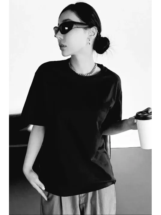 Unisex Baskılı Oversize T-Shirt - Siyah