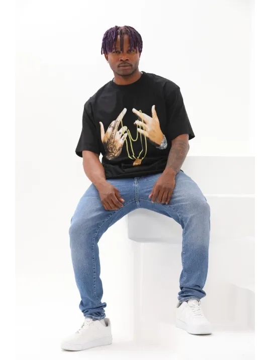 Unisex Baskılı Oversize T-Shirt - Siyah Unisex Baskılı Oversize T-Shirt - Siyah