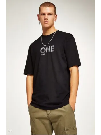 Unisex Baskılı Oversize T-Shirt - Siyah