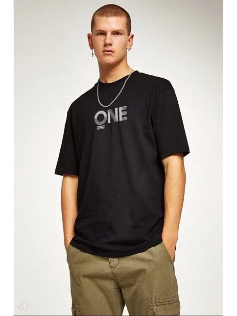 Unisex Baskılı Oversize T-shirt - Siyah