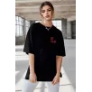 Unisex Baskılı Oversize T-Shirt - Siyah