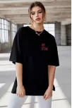 Unisex Baskılı Oversize T-shirt - Siyah
