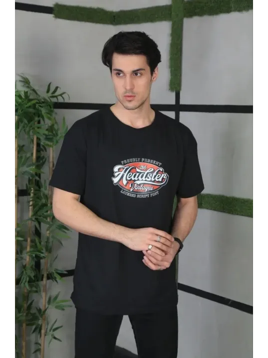 Unisex Baskılı Oversize T-Shirt - Siyah