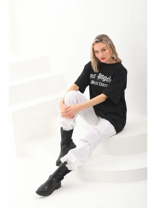 Unisex Baskılı Oversize T-Shirt - Siyah Unisex Baskılı Oversize T-Shirt - Siyah