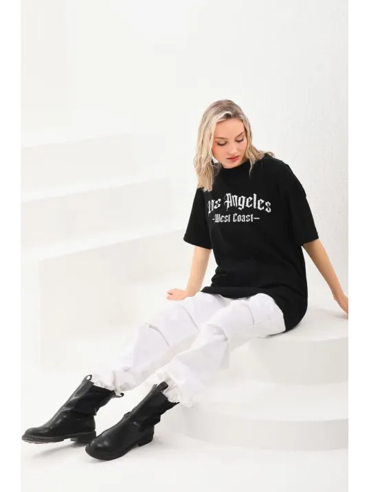 Unisex Baskılı Oversize T-Shirt - Siyah Unisex Baskılı Oversize T-Shirt - Siyah