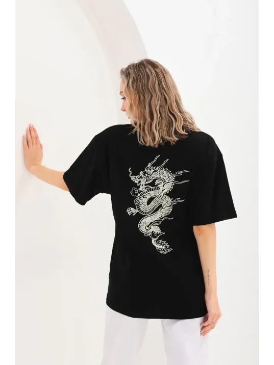 Unisex Baskılı Oversize T-Shirt - Siyah Unisex Baskılı Oversize T-Shirt - Siyah