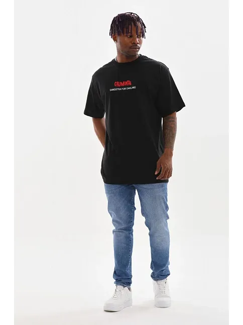 Unisex Baskılı Oversize T-shirt - Siyah