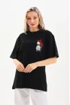 Unisex Baskılı Oversize T-shirt - Siyah