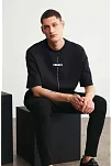 Unisex Baskılı Oversize Kısa Kol  T-shirt - Siyah