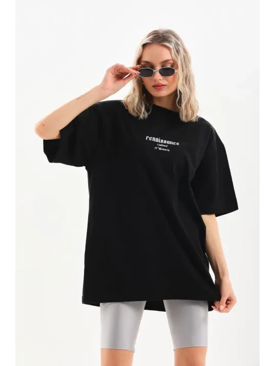 Unisex Baskılı Oversize T-Shirt - Siyah Unisex Baskılı Oversize T-Shirt - Siyah