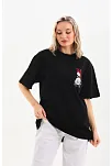 Unisex Baskılı Oversize T-shirt - Siyah