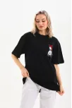 Unisex Baskılı Oversize T-shirt - Siyah