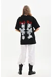 Unisex Baskılı Oversize T-shirt - Siyah