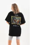 Unisex Baskılı Oversize T-shirt - Siyah