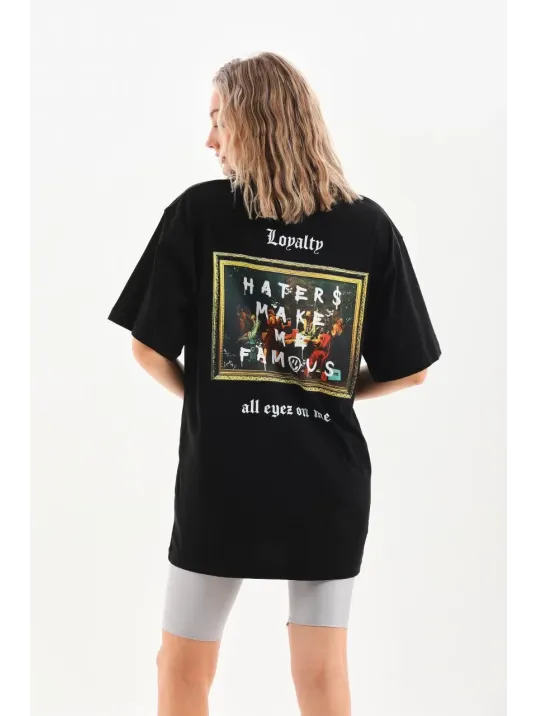 Unisex Baskılı Oversize T-Shirt - Siyah