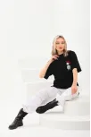 Unisex Baskılı Oversize T-shirt - Siyah