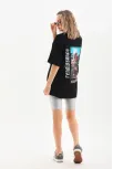 Unisex Baskılı Oversize T-shirt - Siyah