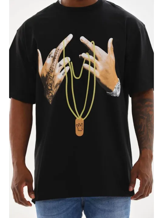 Unisex Baskılı Oversize T-Shirt - Siyah Unisex Baskılı Oversize T-Shirt - Siyah