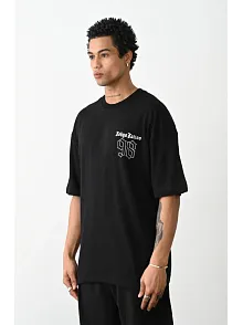Unisex Baskılı Oversize T-shirt - Siyah