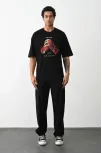 Unisex Baskılı Oversize T-shirt - Siyah