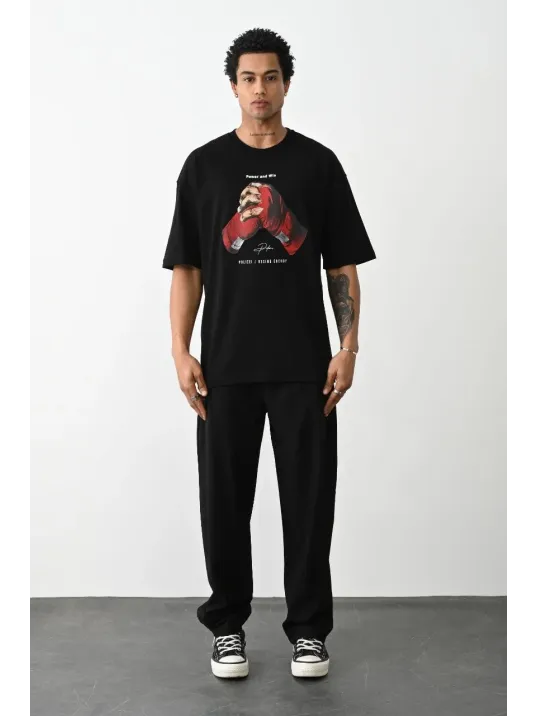 Unisex Baskılı Oversize T-Shirt - Siyah Unisex Baskılı Oversize T-Shirt - Siyah