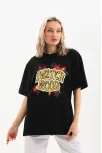 Unisex Baskılı Oversize T-shirt - Siyah