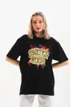 Unisex Baskılı Oversize T-shirt - Siyah