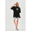 Unisex Baskılı Oversize T-Shirt - Siyah