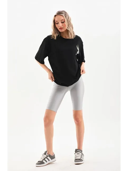Unisex Baskılı Oversize T-shirt - Siyah