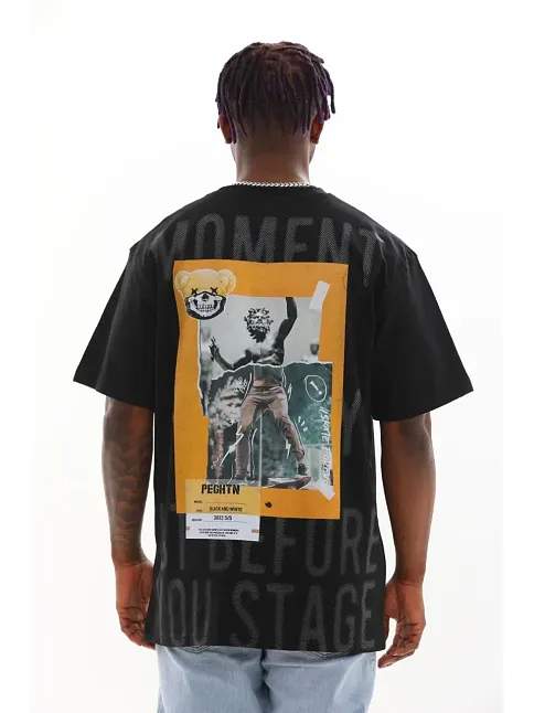 Unisex Baskılı Oversize T-shirt - Siyah