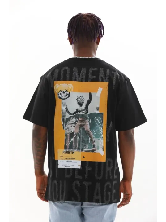 Unisex Baskılı Oversize T-Shirt - Siyah